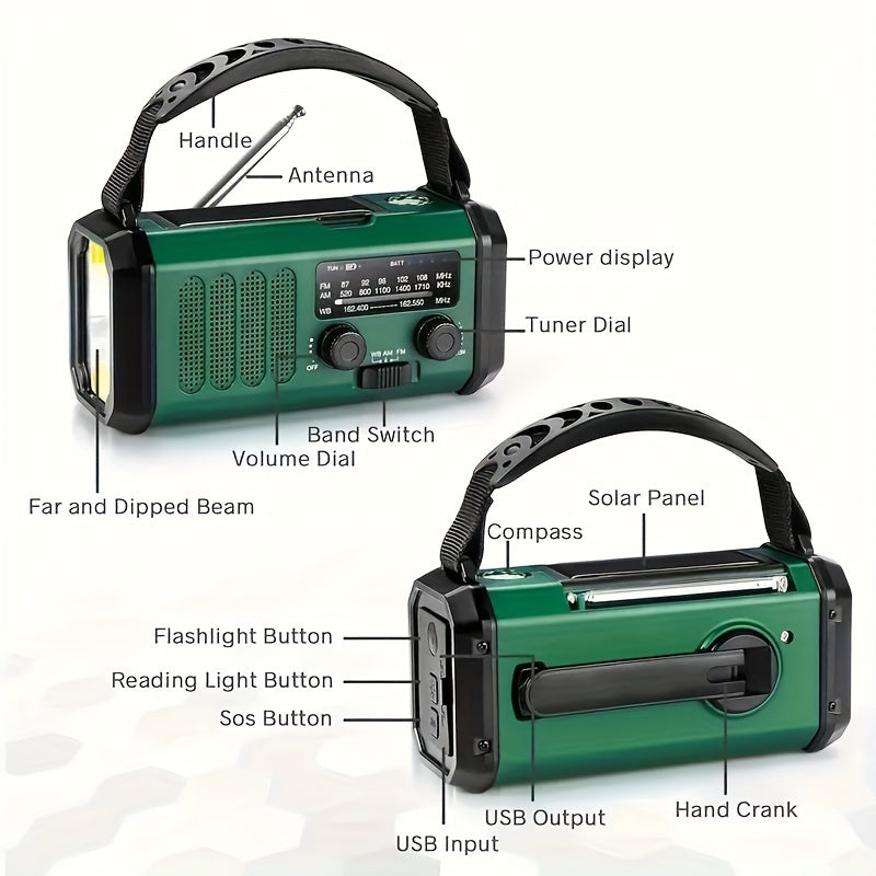 Karnz | StormMate X10 Nödradio med 10.000 mAh Powerbank | Sol, Vevar &amp; USB-C | LED-lampa, SOS-larm &amp; Kompass | AM/FM/NOAA