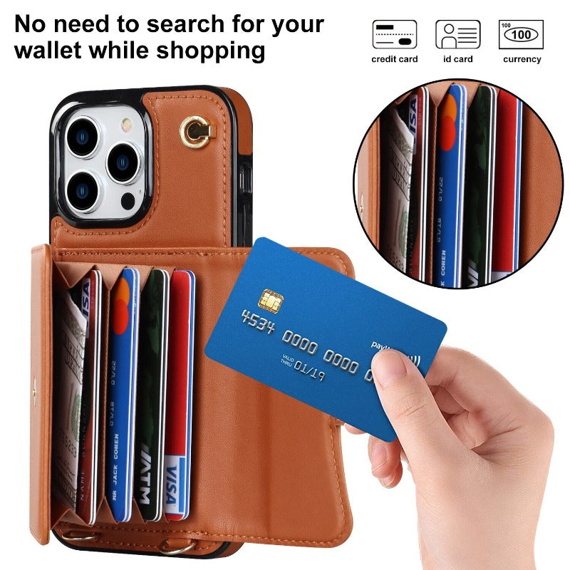 Läder axelväska med bärväska och lanyard för iPhone