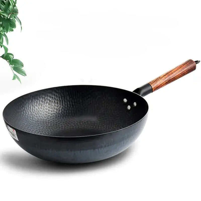 Autentisk handgjord järn-wok – Premiumkvalitet med trälokk