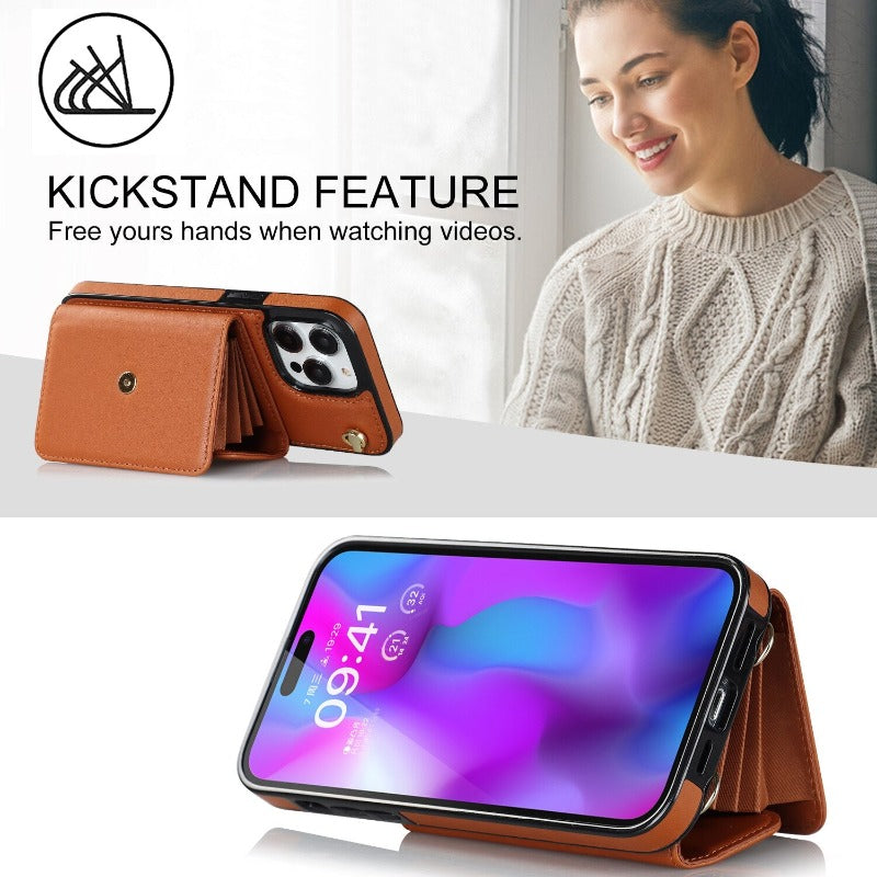 Läder axelväska med bärväska och lanyard för iPhone