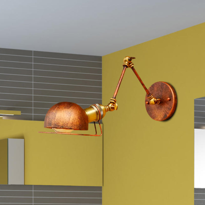 Vintage Industriell Skål Vägglampa 1 Ljus Järn Vägglampa med Svängbar Arm i Svart/Metall