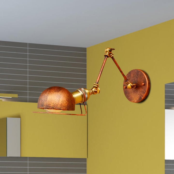 Vintage Industriell Skål Vägglampa 1 Ljus Järn Vägglampa med Svängbar Arm i Svart/Metall