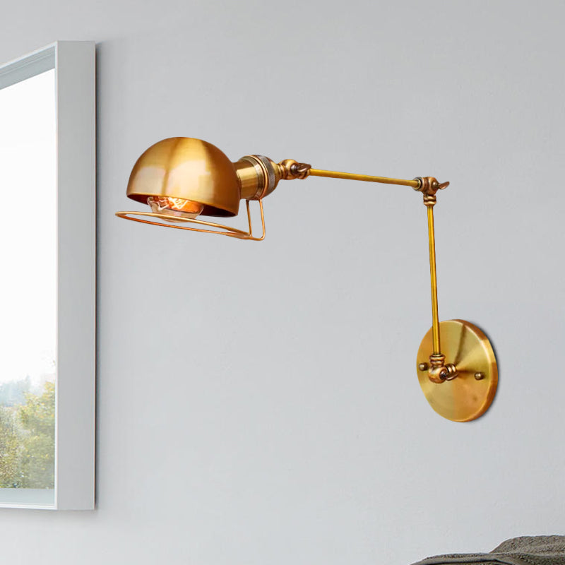 Vintage Industriell Skål Vägglampa 1 Ljus Järn Vägglampa med Svängbar Arm i Svart/Metall