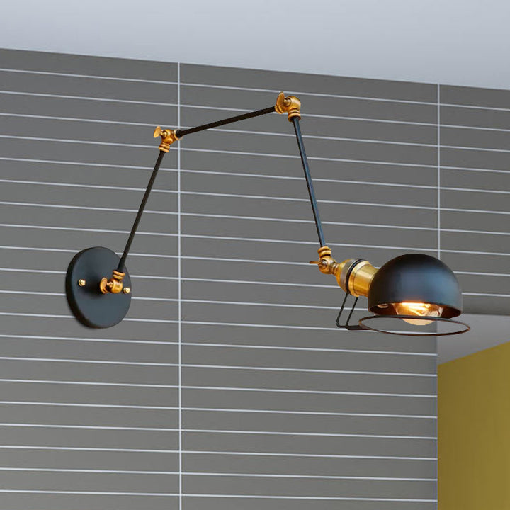 Vintage Industriell Skål Vägglampa 1 Ljus Järn Vägglampa med Svängbar Arm i Svart/Metall