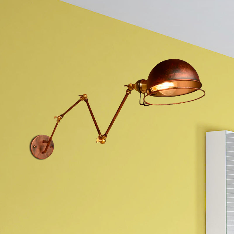 Vintage Industriell Skål Vägglampa 1 Ljus Järn Vägglampa med Svängbar Arm i Svart/Metall