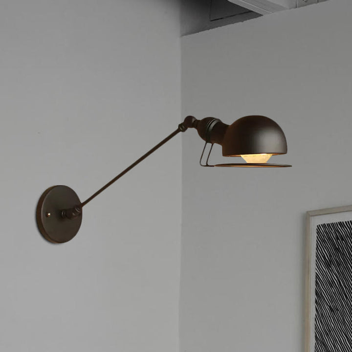 Vintage Industriell Skål Vägglampa 1 Ljus Järn Vägglampa med Svängbar Arm i Svart/Metall