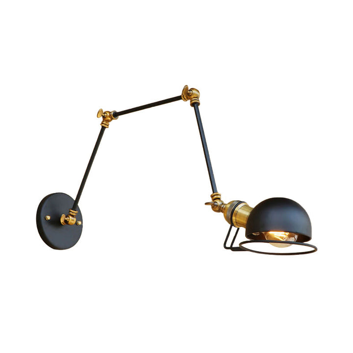 Vintage Industriell Skål Vägglampa 1 Ljus Järn Vägglampa med Svängbar Arm i Svart/Metall