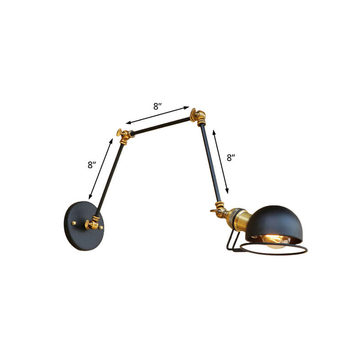 Vintage Industriell Skål Vägglampa 1 Ljus Järn Vägglampa med Svängbar Arm i Svart/Metall