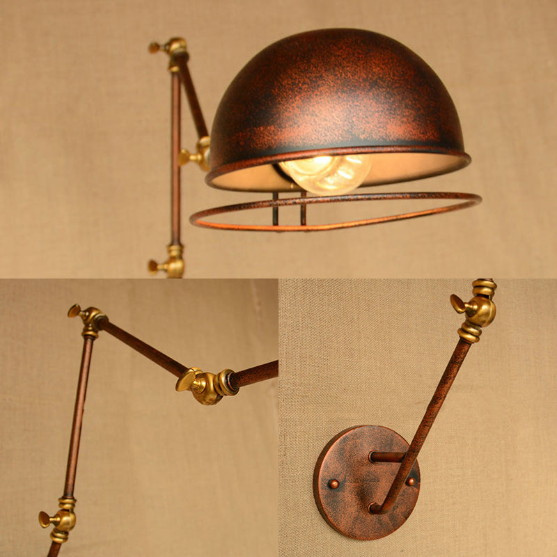 Vintage Industriell Skål Vägglampa 1 Ljus Järn Vägglampa med Svängbar Arm i Svart/Metall