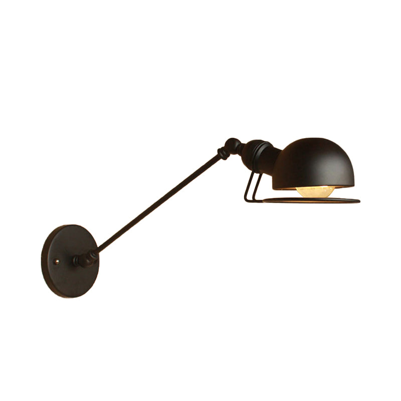 Vintage Industriell Skål Vägglampa 1 Ljus Järn Vägglampa med Svängbar Arm i Svart/Metall