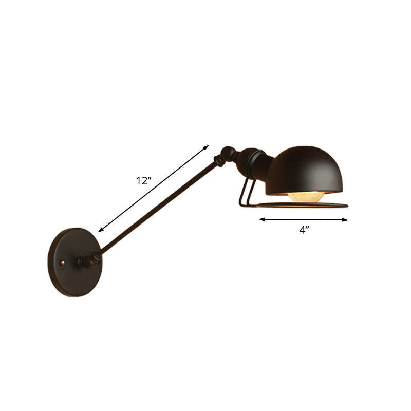 Vintage Industriell Skål Vägglampa 1 Ljus Järn Vägglampa med Svängbar Arm i Svart/Metall