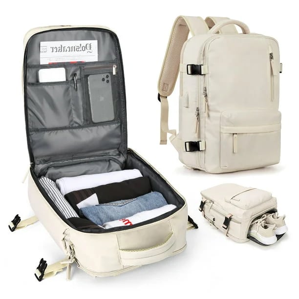 Karnz | Travelliva Damernas Reserucksack 35 L | Vattentät & med USB-port | Stöldskydd & Skofack | För Vandring, Vardag & Resor