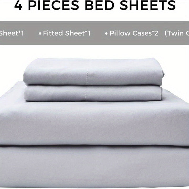 4-delat mjukt svalt sänglakan för queen-size: 14" djupa fickor, lyxig hotellkvalitet, krymp- och blekningsbeständig, lättskött sänglakan-set | Karnz