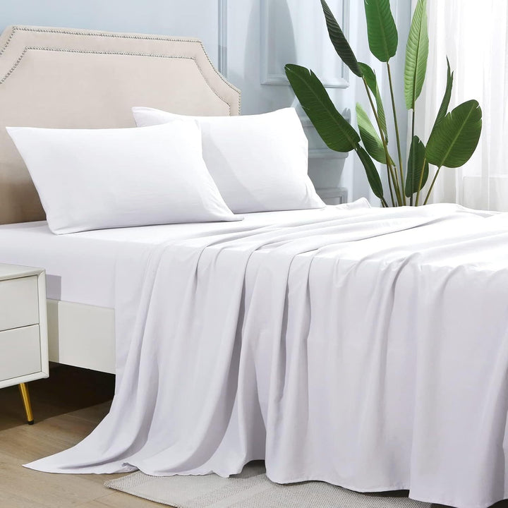 4-delat mjukt svalt sänglakan för queen-size: 14" djupa fickor, lyxig hotellkvalitet, krymp- och blekningsbeständig, lättskött sänglakan-set | Karnz