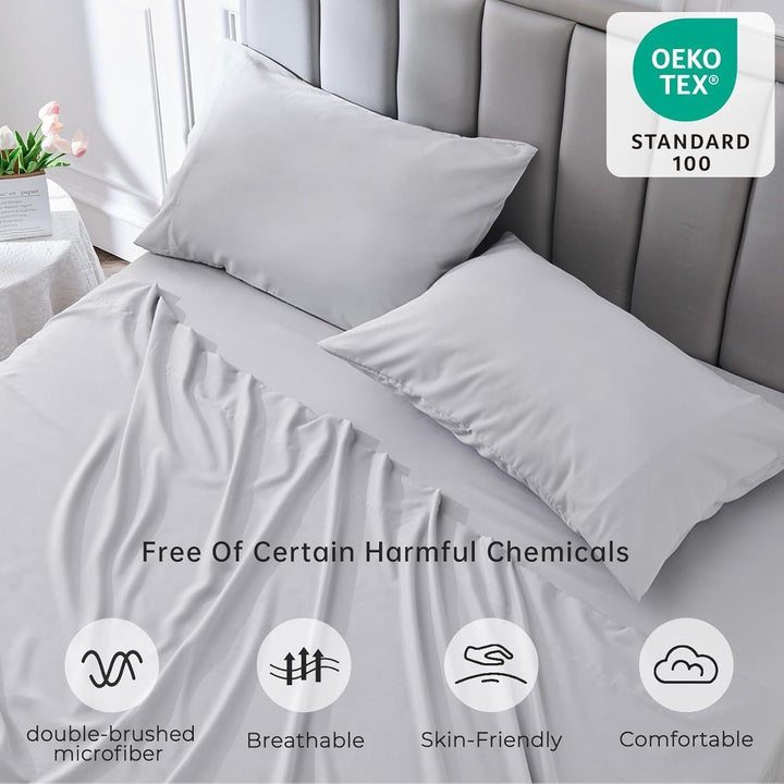 4-delat mjukt svalt sänglakan för queen-size: 14" djupa fickor, lyxig hotellkvalitet, krymp- och blekningsbeständig, lättskött sänglakan-set | Karnz