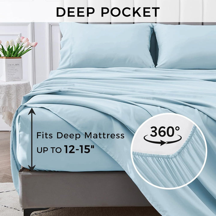 4-delat mjukt svalt sänglakan för queen-size: 14" djupa fickor, lyxig hotellkvalitet, krymp- och blekningsbeständig, lättskött sänglakan-set | Karnz