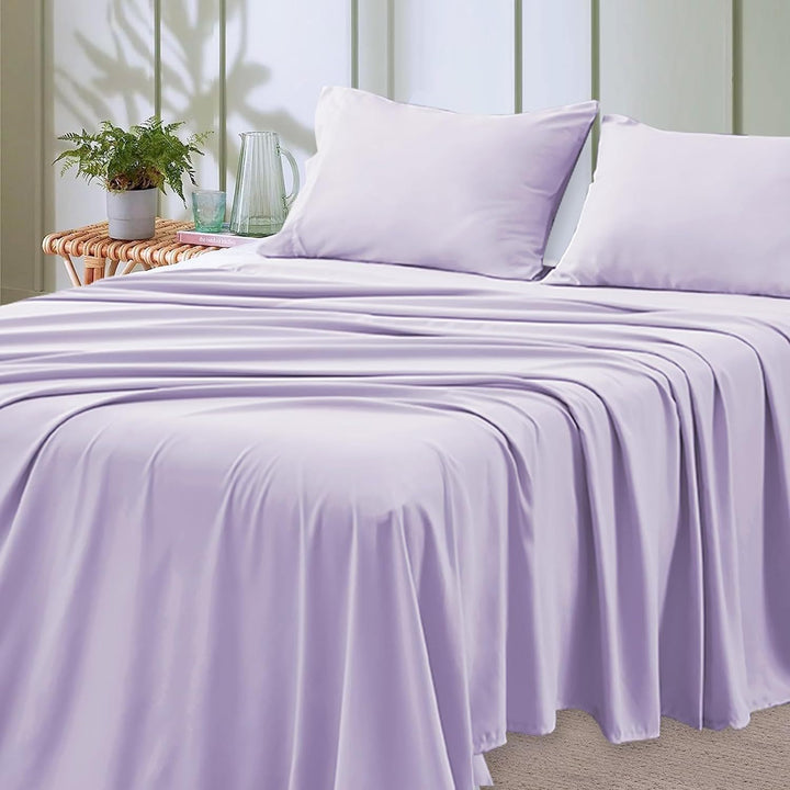 4-delat mjukt svalt sänglakan för queen-size: 14" djupa fickor, lyxig hotellkvalitet, krymp- och blekningsbeständig, lättskött sänglakan-set | Karnz