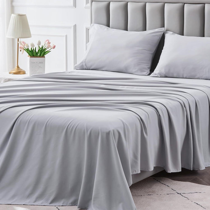 4-delat mjukt svalt sänglakan för queen-size: 14" djupa fickor, lyxig hotellkvalitet, krymp- och blekningsbeständig, lättskött sänglakan-set | Karnz