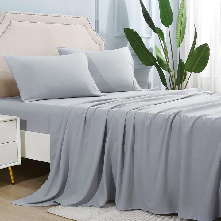 4-delat mjukt svalt sänglakan för queen-size: 14" djupa fickor, lyxig hotellkvalitet, krymp- och blekningsbeständig, lättskött sänglakan-set | Karnz