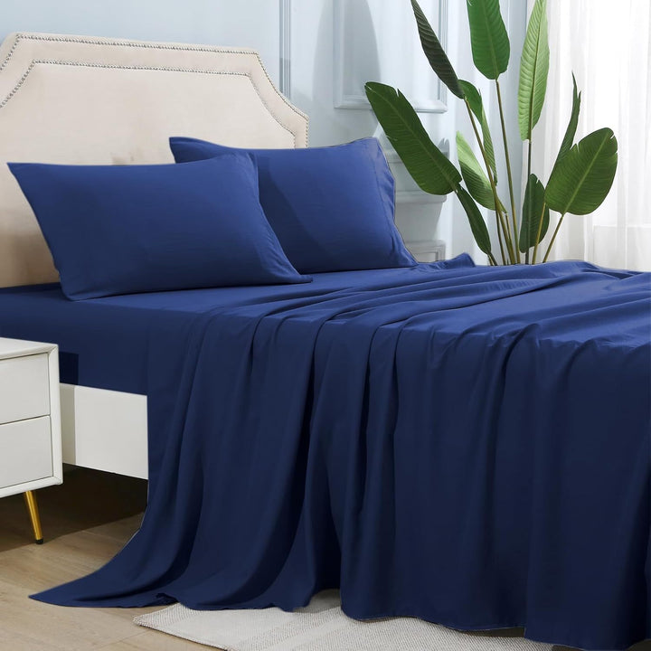 4-delat mjukt svalt sänglakan för queen-size: 14" djupa fickor, lyxig hotellkvalitet, krymp- och blekningsbeständig, lättskött sänglakan-set | Karnz