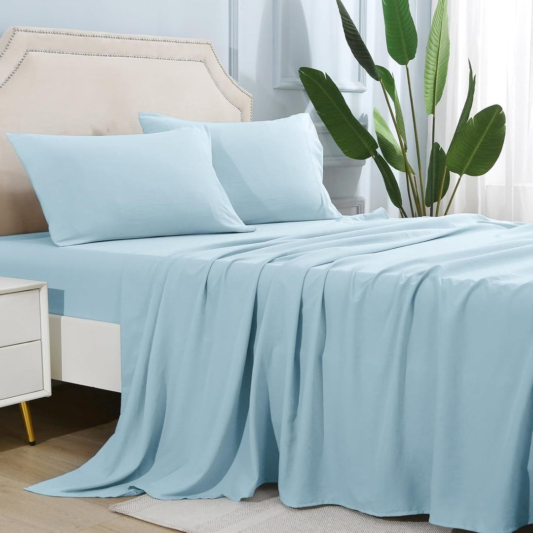 4-delat mjukt svalt sänglakan för queen-size: 14" djupa fickor, lyxig hotellkvalitet, krymp- och blekningsbeständig, lättskött sänglakan-set | Karnz