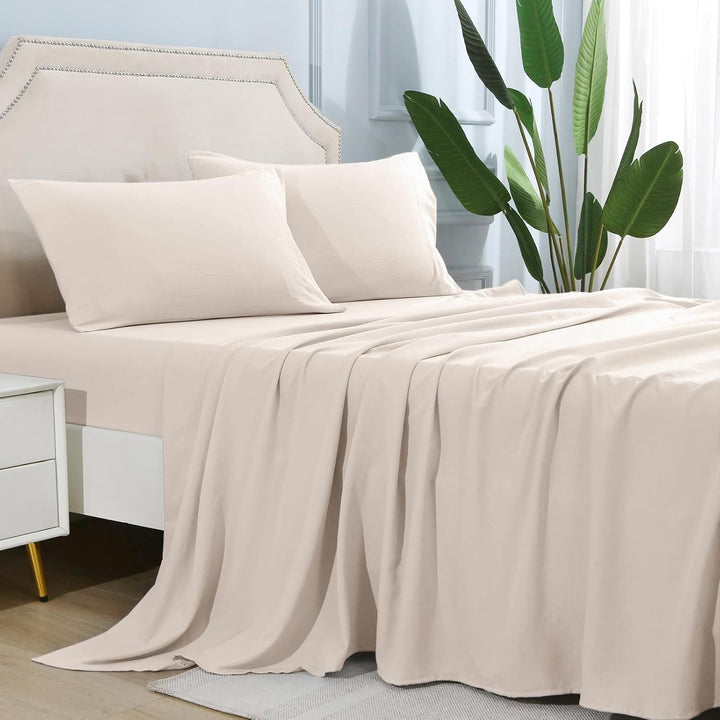 4-delat mjukt svalt sänglakan för queen-size: 14" djupa fickor, lyxig hotellkvalitet, krymp- och blekningsbeständig, lättskött sänglakan-set | Karnz