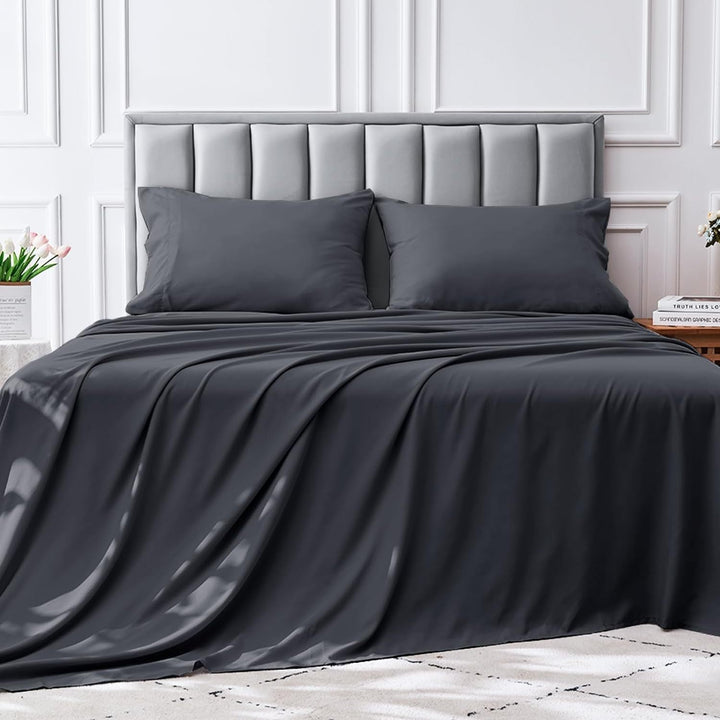 4-delat mjukt svalt sänglakan för queen-size: 14" djupa fickor, lyxig hotellkvalitet, krymp- och blekningsbeständig, lättskött sänglakan-set | Karnz