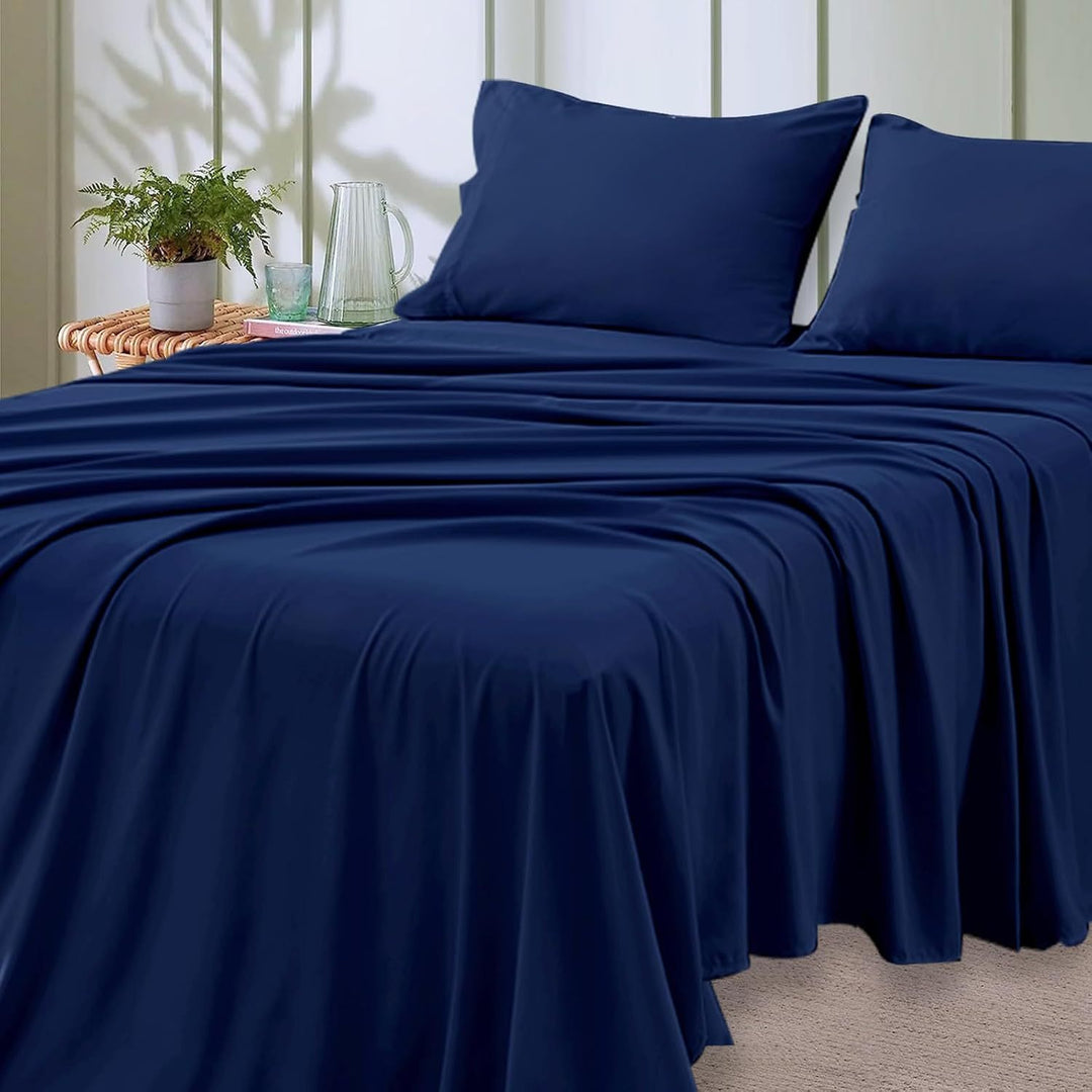 4-delat mjukt svalt sänglakan för queen-size: 14" djupa fickor, lyxig hotellkvalitet, krymp- och blekningsbeständig, lättskött sänglakan-set | Karnz