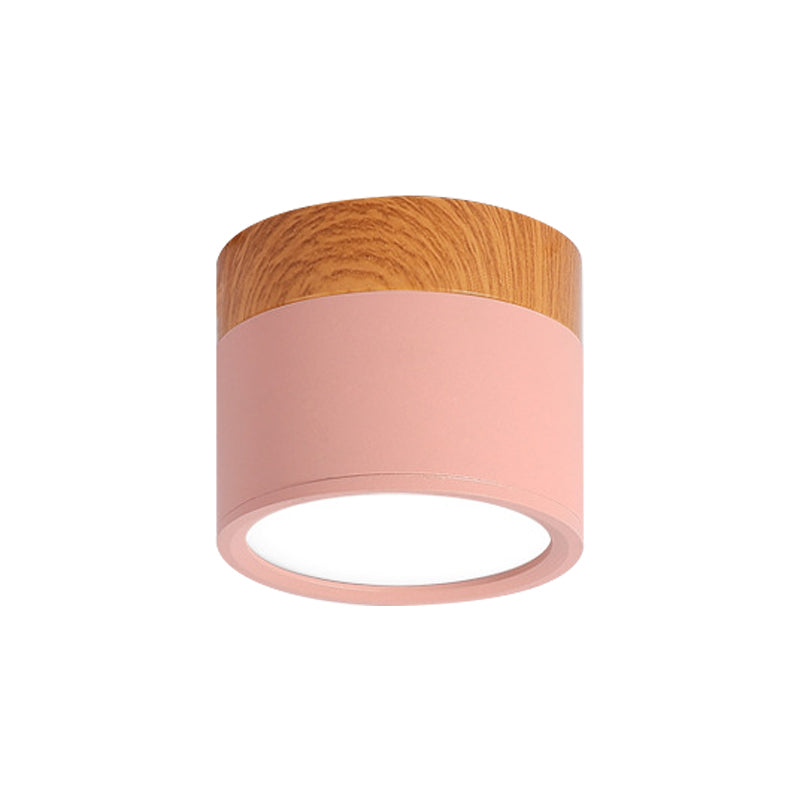 Modern Macaron-Taklampa – Kompakt taklampa i metall/trä för kök och bar i gult, rosa och svart