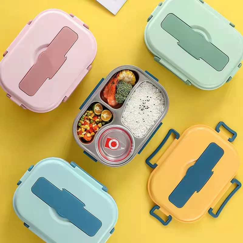 Thermo-lunchlåda i rostfritt stål – inuti i rostfritt stål – 3 eller 4 fack med soppskål – väggklocka