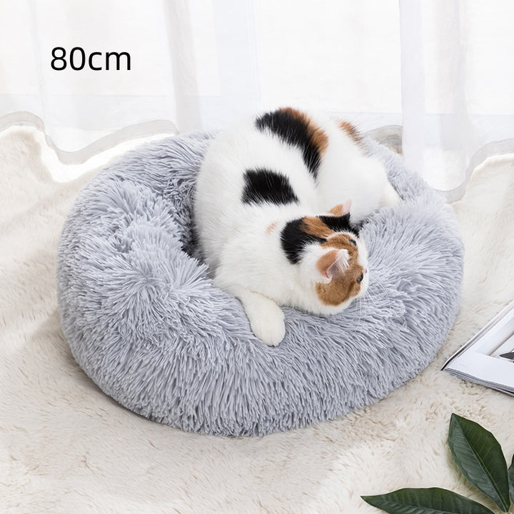Rund kattbädd i varmt tyg, 30–100 cm, i fem färger