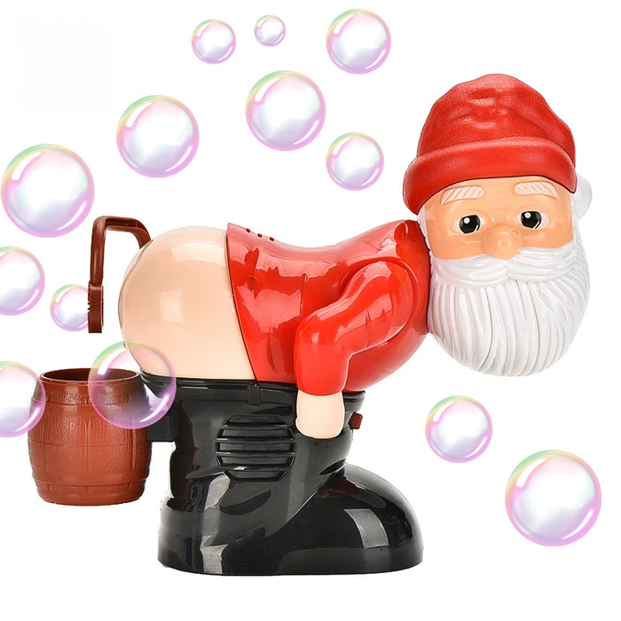 Hemra Tomte som blåser såpbubblor med musik och ljus