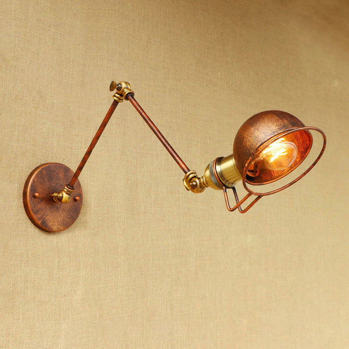 Vintage Industriell Skål Vägglampa 1 Ljus Järn Vägglampa med Svängbar Arm i Svart/Metall