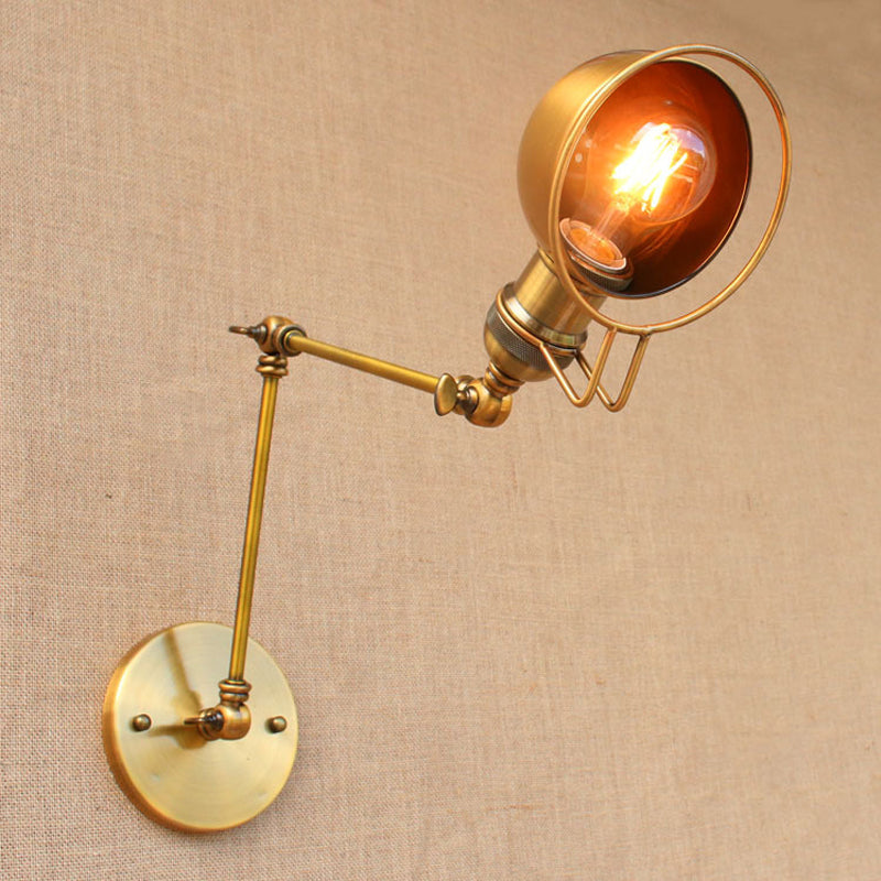 Vintage Industriell Skål Vägglampa 1 Ljus Järn Vägglampa med Svängbar Arm i Svart/Metall