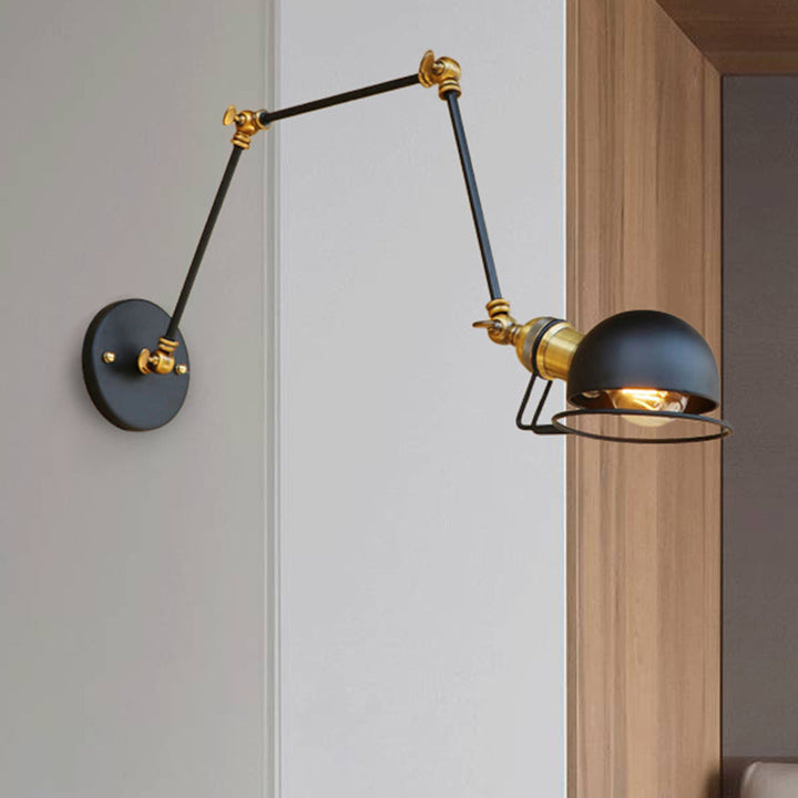 Vintage Industriell Skål Vägglampa 1 Ljus Järn Vägglampa med Svängbar Arm i Svart/Metall