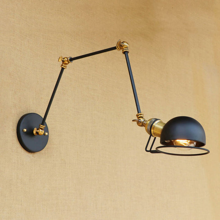 Vintage Industriell Skål Vägglampa 1 Ljus Järn Vägglampa med Svängbar Arm i Svart/Metall