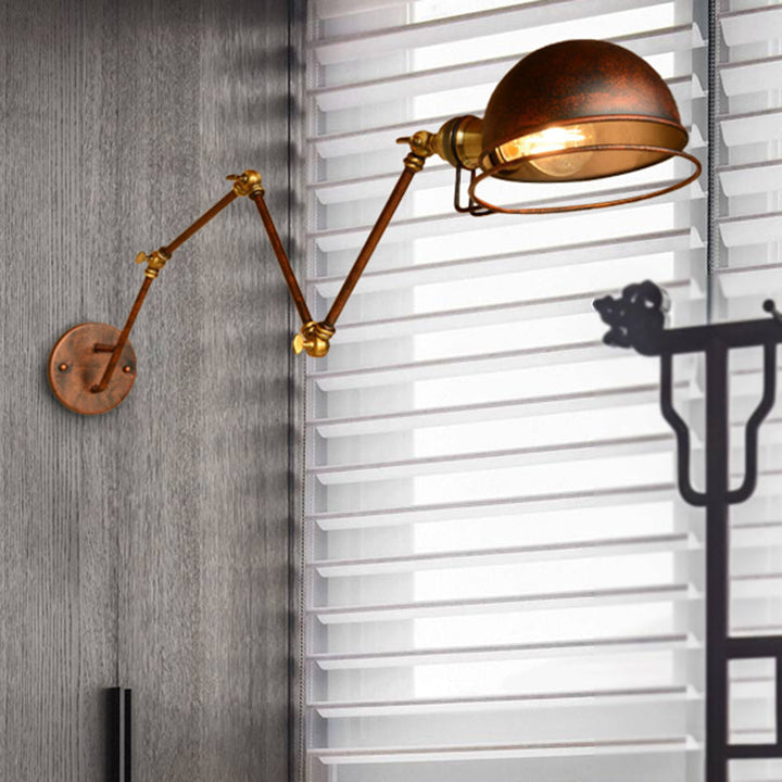 Vintage Industriell Skål Vägglampa 1 Ljus Järn Vägglampa med Svängbar Arm i Svart/Metall