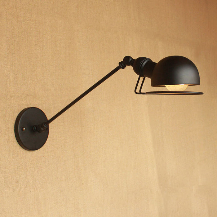 Vintage Industriell Skål Vägglampa 1 Ljus Järn Vägglampa med Svängbar Arm i Svart/Metall