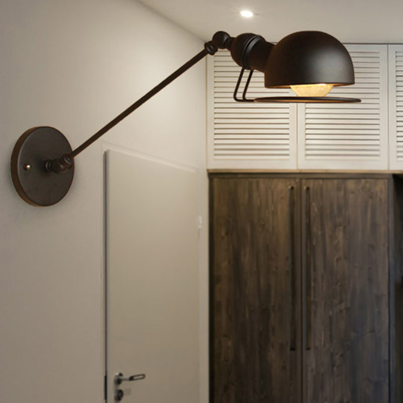 Vintage Industriell Skål Vägglampa 1 Ljus Järn Vägglampa med Svängbar Arm i Svart/Metall