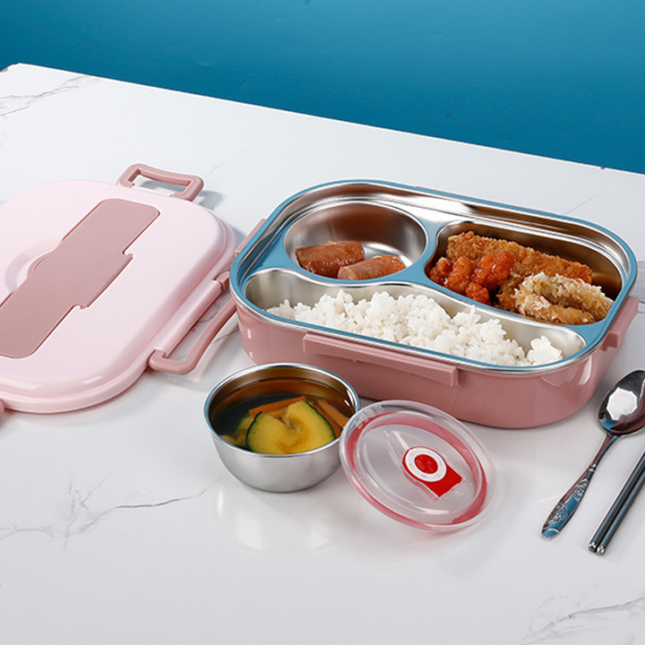 Thermo-lunchlåda i rostfritt stål – inuti i rostfritt stål – 3 eller 4 fack med soppskål – väggklocka