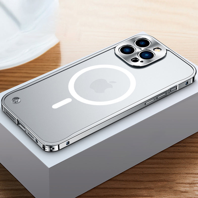 Magnetisk laddningsfodral med metallram för iPhone