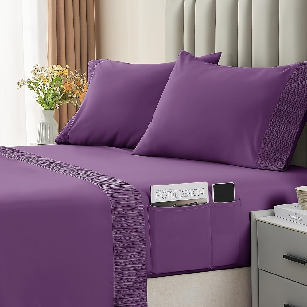 4-delat mjukt svalt sänglakan för queen-size: 14" djupa fickor, lyxig hotellkvalitet, krymp- och blekningsbeständig, lättskött sänglakan-set | Karnz
