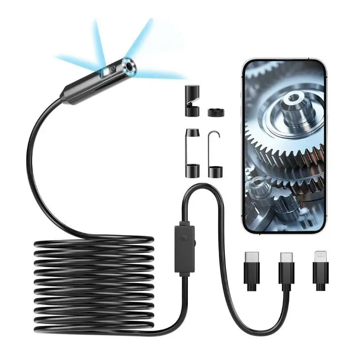 3-i-1 USB Endoskopkamera – Vattentät, Flexibel med 6 LED-lampor