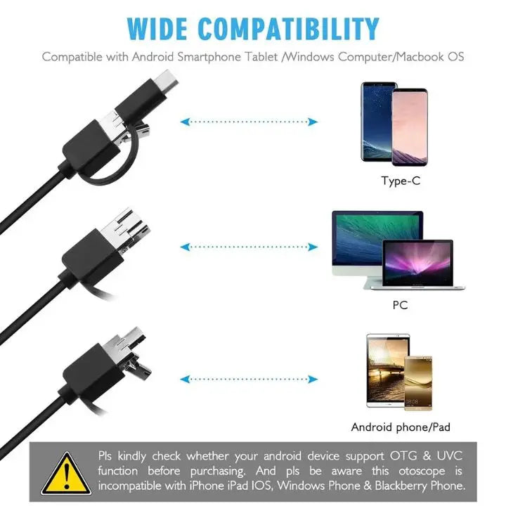 3-i-1 USB Endoskopkamera – Vattentät, Flexibel med 6 LED-lampor