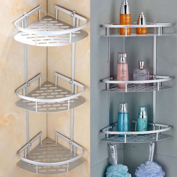 3-Tier Aluminium Badkarshörnskåp – Silver Karnz