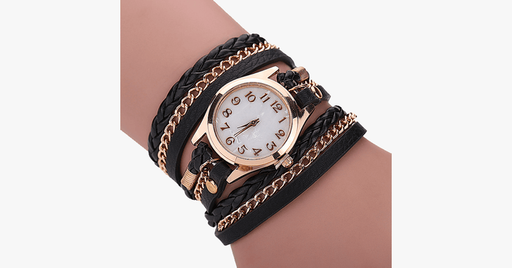 Kvartsur med gyllene urtavla och iögonfallande armband – designad för att framhäva din avslappnade stil