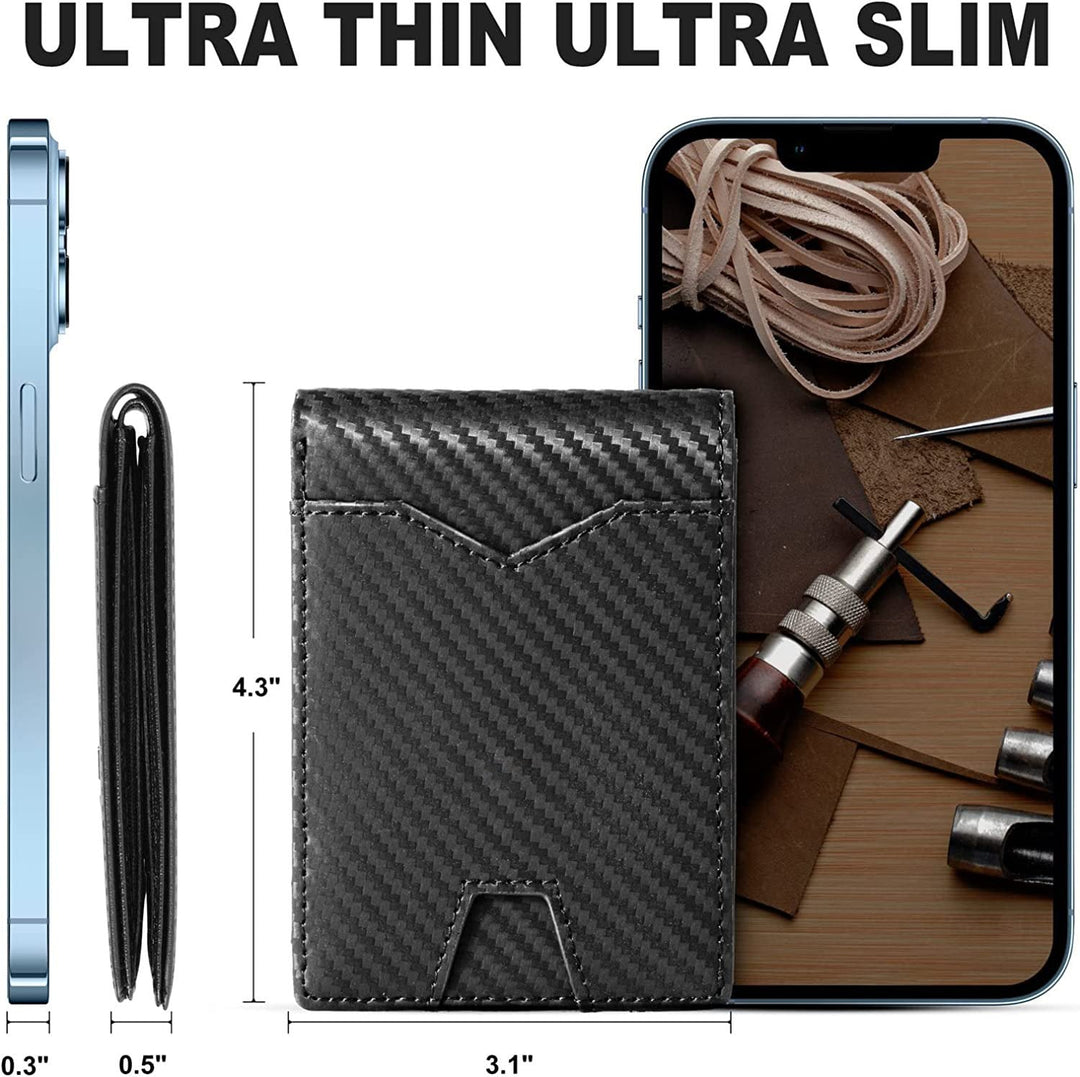 Slim RFID-plånbok för herrar | Kortfodral i läder | Svart
