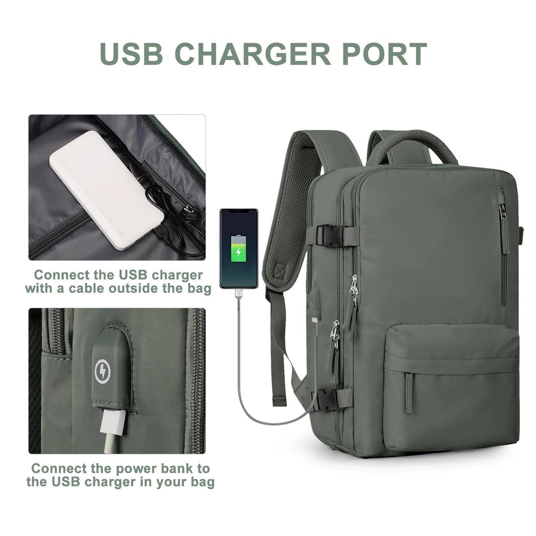 Karnz | Travelliva Damernas Reserucksack 35 L | Vattentät &amp; med USB-port | Stöldskydd &amp; Skofack | För Vandring, Vardag &amp; Resor