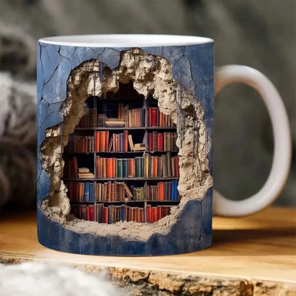 Böckerhylla-mugg – 3D-keramik kaffekopp för bokälskare