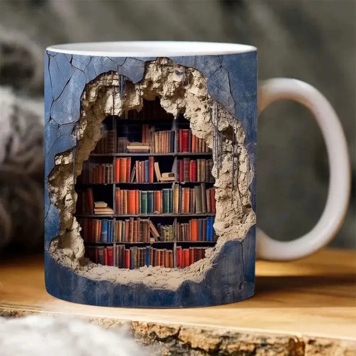Böckerhylla-mugg – 3D-keramik kaffekopp för bokälskare